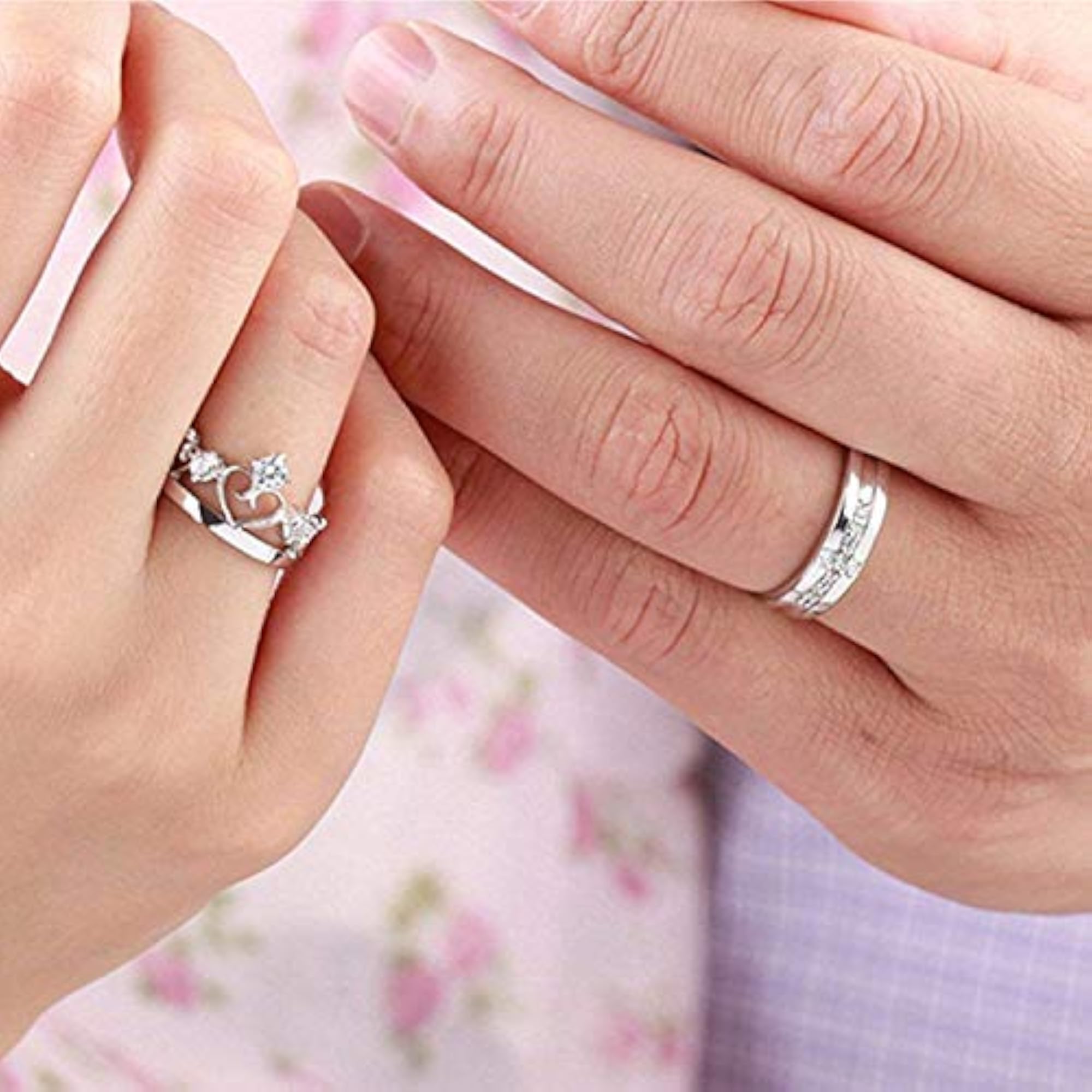 Rhodium Plated CZ and Crystal Couple Ring Set FRCO1103032R