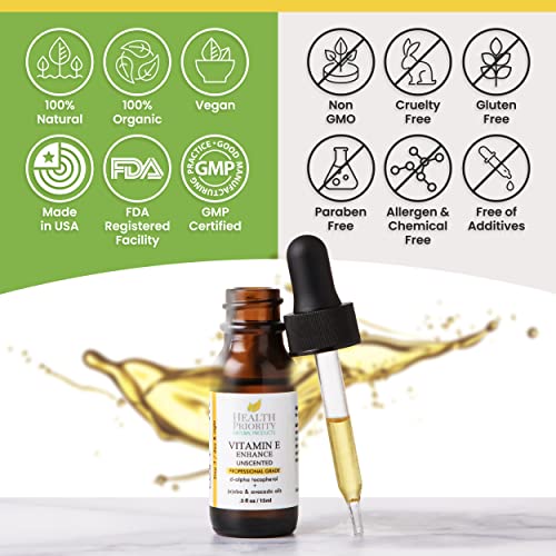 Organic Vitamin E Oil For Skin & Scars |100% Pure Natural Vitamin E Serum Hand Made In South Carolina | 15000 Iu Vitamin E For Face & Hair| Non-Gmo, Gluten & Cruelty Free, Vegan | Unscented 0.5 Fl Oz #TOP4