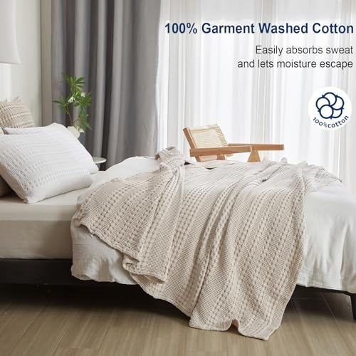 Phf 100% Cotton Waffle Weave Blanket Twin Size For Bed thumb #1