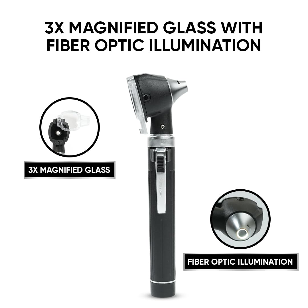 MeddSight Otoscope - Ear Scope Otoscope with Light- Portable Ear Infection, Wax Detector- Ear Otoscope for Doctors, Nurses, & Students-(Black Color)