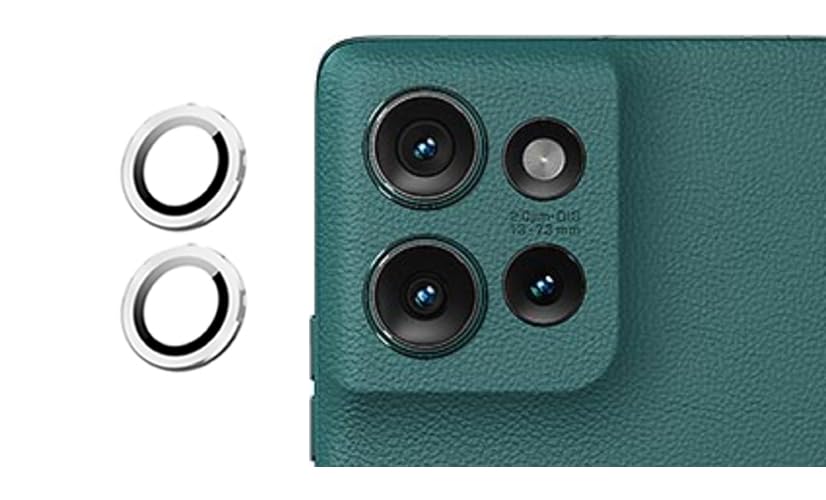 Image of imluckies Camera Ring Lens Protector (Aluminum with Tempered Glass) Compatible for Moto Edge 50 - Silver (Pack of 2 rings)