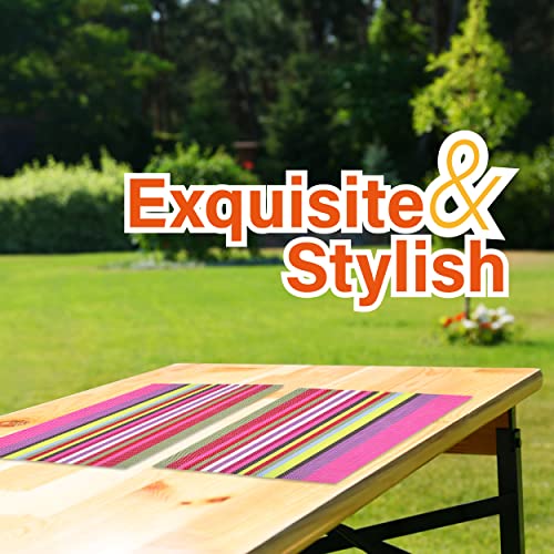 Myhomebody Vinyl Plastic Placemats, Wipeable Placemats, Pvc Placemats, Placemats Wipeable, Placemats For Dining Table Wipeable, Woven Placemats Rectangular, 17.7" X 11.8", Spring Stripes, 4 Pcs #TOP2