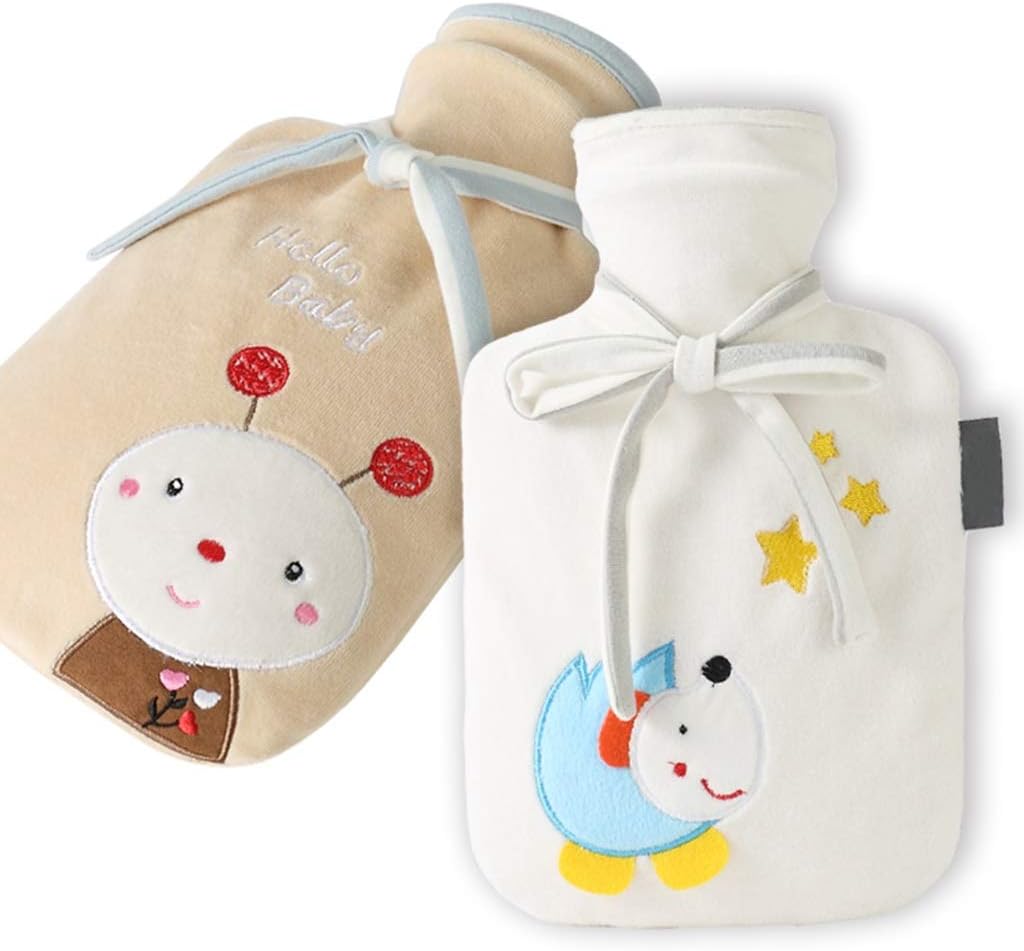 Hot Water Bottle, Small Water Injection Hot Water Bottle with Cute Cover Embroidery Flannel Hot Water Bag Hand Warmer Gift for Women and Girls (Color : Blue) (Color : Blue)