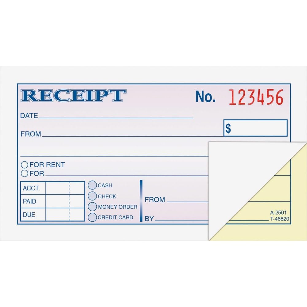 L'Argent livre de reçus, bande BND, EN deux parties, 2–3/10,2 cm X5–3/20,3 cm, 50/BK, nous Avons/CA 1-Pack blanc