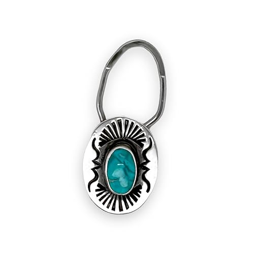 Genuine Kingman Turquoise Keychain, Native American Handmade, Made in New Mexico, USA, Shadowbox Style