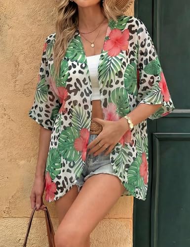 Image of Chunoy Women Floral Beach Wear Cover Up Chiffon Kimono Cardigan Open Front Blouse Beach Resort Wear for Swimwear 2026