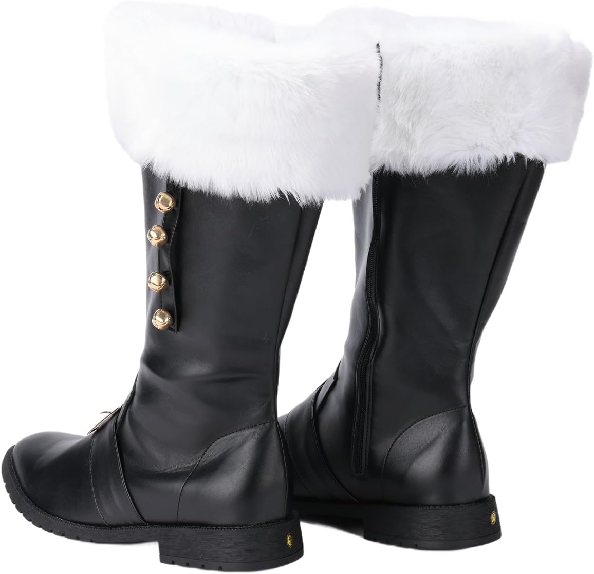 Christmas Santa Claus Boots, Men's Halloween Costume Black Boots Wide Calf with White Fur Shoes