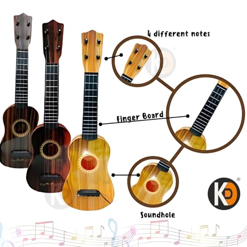 Image of K D Toy Guitar for Kids, 22 Inch Ukulele Style Acoustic Musical Instrument with 4 Nylon Strings & Pick, Educational & Safe Plastic Guitar Toy for Children Age 6+ (Wooden Texture Design)
