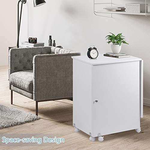 NSdirect Sewing Table, Foldable Sewing Craft Cart&Sewing Cabinet Miscellaneous Sewing Kit Art Desk with Storage Shelves and Lockable Casters, White