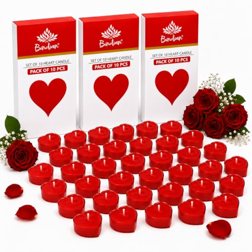 Image of Bindian Candle Heart Shaped Tea Light Candles for Decoration Smokeless Tealight Candles for Valentine Day, Home Decor, Anniversary Decoration Items, Aromatic Candles Set, Candle Light Dinner (10 Pcs)