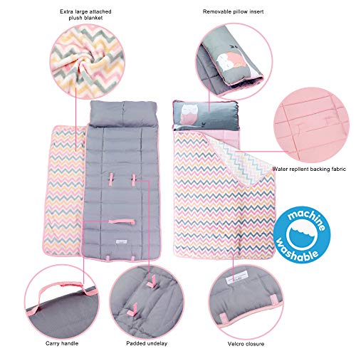 Nap Mat for Toddlers - Nap Mats for Preschool Kindergarten - Owl Gifts for Toddlers - Portable Toddler Sleeping Bag w Pillow - Toddler Blankets for Boys - Toddler Blankets for Girls - Gifts for Girls - Thumbnail 2