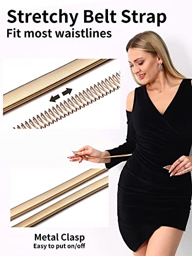 onenine Gold belt for women's dress,elastic pendant chain belt,gold chain belt, Gold & Silve3