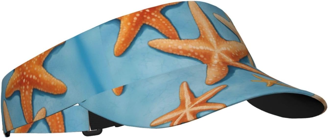 Blue Background Starfish Print Sport Sun Visor Hats Adjustable Empty Top Baseball Cap Ball Caps Sun Hat for Women and Men