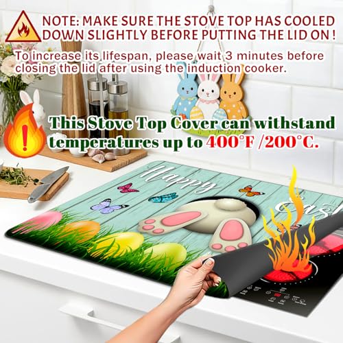 Image of Easter Stove Top Cover for Electric Stove 28 inchx 20 inch, Bunny Eggs Heat Resistant Glass Top Stove Cover Protector, Glass Cooktop Covers, Kitchen Flat Electric Stove Top Covers