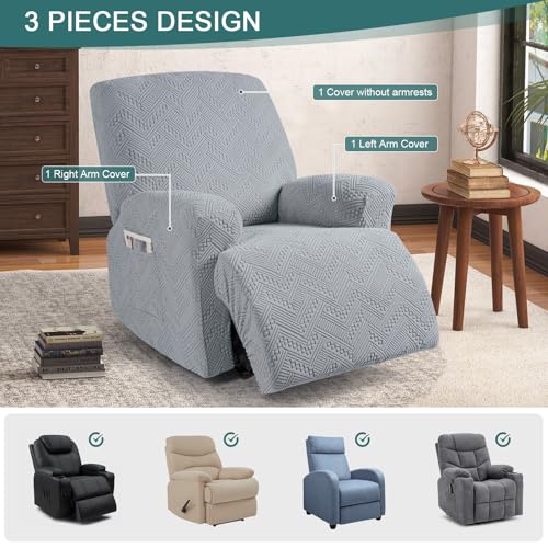 Image of Ruaozz Recliner Sofa Covers Recliner Chair Covers Recliner Covers for Reclining Chair with Pockets Washable Furniture Protector with Elastic Bottom (1 Seater, Light Grey)