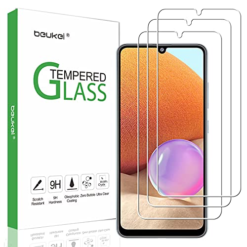 Beukei (3 Pack) Compatible For Samsung Galaxy A32 4G / Galaxy A22 4G / Galaxy A31 Screen Protector Tempered Glass, (Not Fit For Galaxy A32 5G) 9H Hardness, (6.4 Inch) Anti Scratch, Bubble Free #TOP9