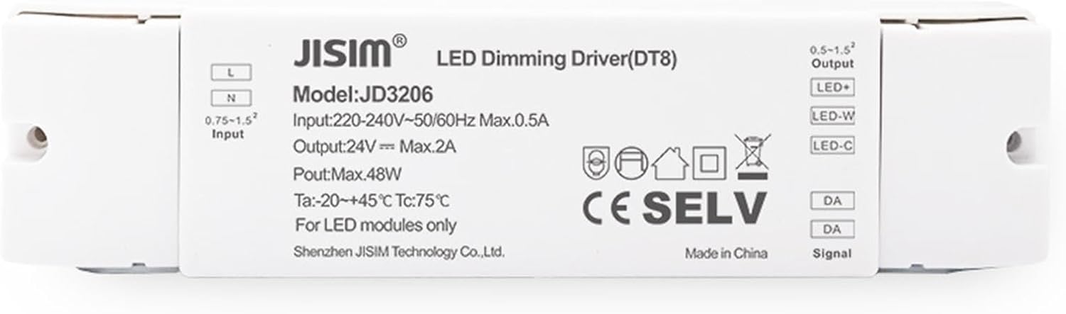 DALI dimming and Coloring lamp with Power Supply DC24V49W Two-Color Constant Voltage, Sufficient Power, Supports Slow Start-up