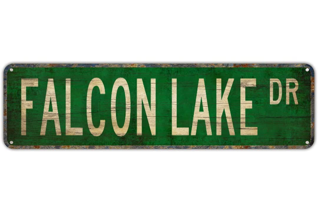 FALCON LAKE DR Vintage Tin Signs Art Plaque Aluminum for Bedroom Kitchen Garden Wall Bar Club Coffee Hanging Home Decor 4x16 Inch