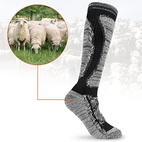 2 Pairs Men's Merino Wool Ski Socks 9-12,Thermal Thick Knee High Athletic Socks,Long Hose Thickend Terry Cushion Warm Anti Blister Hiking Trekking Skiing Socks