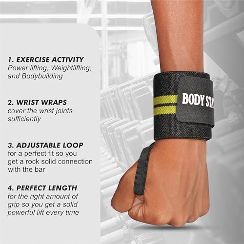 Image of Bodystation Pro Weightlifting Wrist Wraps with Thumb Loop | Adjustable Gym Wrist Support for Men & Women - Powerlifting, Crossfit, Strength Training & Pain Relief