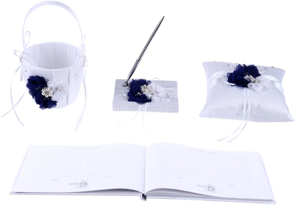 Wedding Supplies Set Ring Pillow 20x20cm Flower Basket Notebook Pen Holder Bridal Flowers