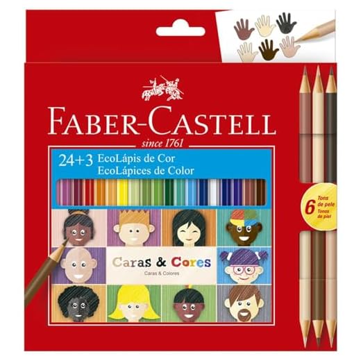 Lápis de Cor, Faber-Castell, Ecolápis Caras & Cores, 120124CC, 24 Cores + 3 Tons de Pele