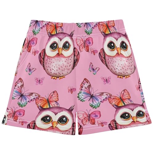 Girls Cute Watercolor Owls Pink Athletic Lounge Shorts Comfy Pajama Summer Fashion Kids Youth, X-Small