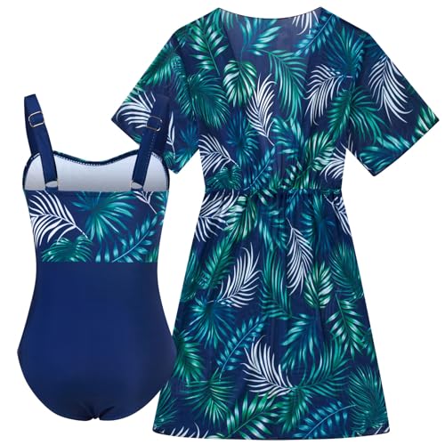 Image of Funnycokid Girls Bathing Suits One Piece Swimsuit with Cover Up Kids Swim Suit Size 8-16