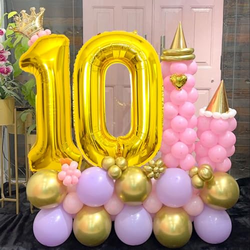 Image of SINBEE Gold 10 Number Balloon, 40 Inch Mylar Foil Reusable Party Decoration for Birthday, Anniversary, Ceremony, Business Event