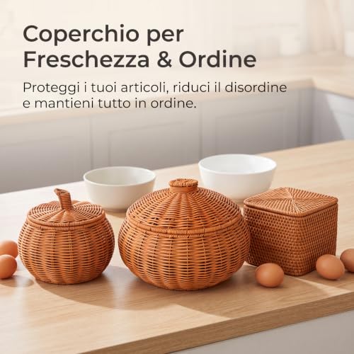 Cesta con tapa de calabaza en ratán artesanal de alta calidad y color marrón té 4