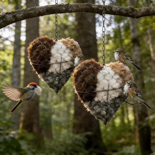 POYIPI Handmade Fiber Bird Nesting Heart, Bird Nesting Material Heart Shape Hummingbird Materials, Winter Fowl Gifts for Animal Hummingbirds Lovers Home Garden Yard
