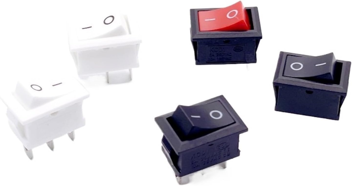 Button Switch SPST 3Pin 3A 250V KCD11 snap-in on/Off mini Rocker 10MM*15MM(Red 2pin,5 PCS)