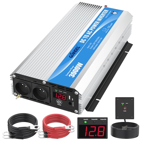 Convertisseur 12V 220V 3000W GIANDEL avec télécommande pour lithium