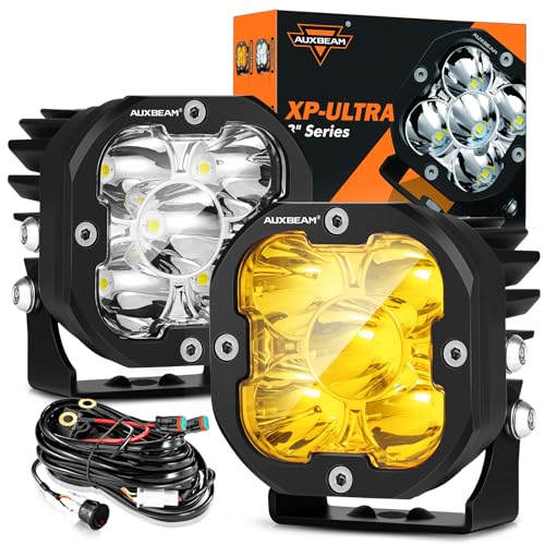 Auxbeam 3 Inch LED Pods, XP-Ultra Series Offroad LED Cube Light, 80W 9600LM Spot Beam White Spotlight Amber Fog Ditch Lights Auxiliary Driving Lights for 4×4 Jeep Truck ATV UTV, Pair XP-Ultr
