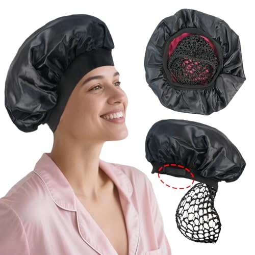 2 in 1 Reversible Adjustable Wrap Cap Bonnet Double Layered Nettie Band Net for Long Hair Silk Press, Braid, Doobie, Dominican Tubi Wrap Cap for Curly Hair
