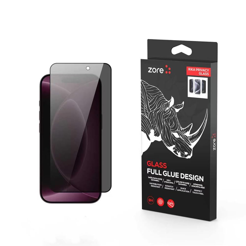 Zore Aplle ile uyumlu iPhone 18 Pro Max Zore Rika Premium Privacy Temperli Cam Ekran Koruyucu Siyah