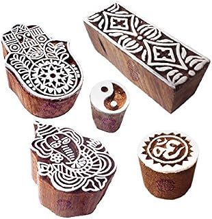 Traditional Pattern Mandala and Round Wood Block Stamps (Set of 5)