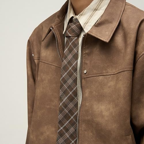 Mens Loose Bomber Leather Jacket Vintage Zipper Motorcycle Leathers Coat Winter Lapel Trucker PU Jackets2