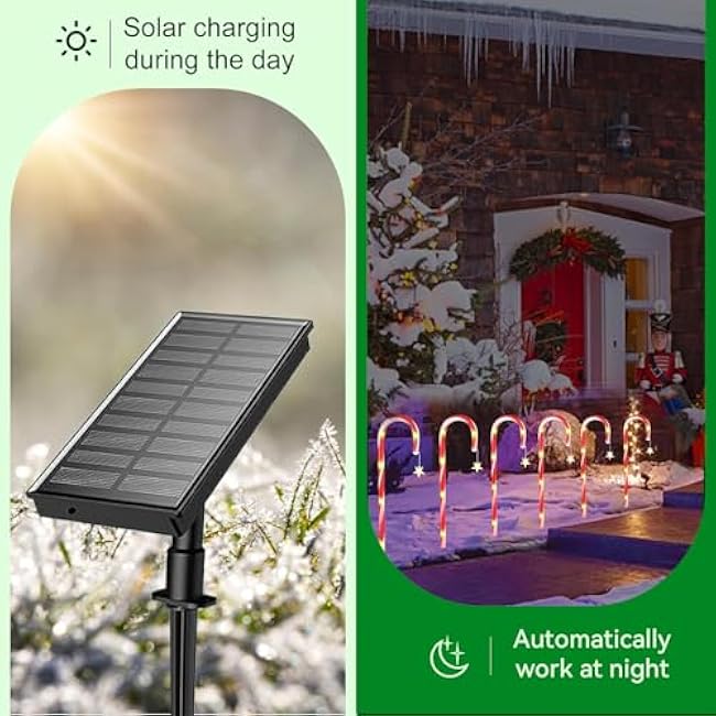 Christmas Candy Cane Pathway Lights - Solar Powered Waterproof, 6 Pack Decorative Seasonal Wedding Lights
