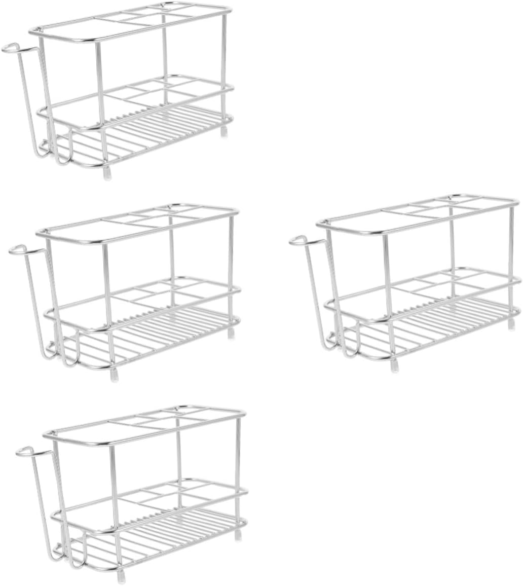 Alipis 4pcs Stainless Steel Toothbrush Holder and Toothpaste Organizer for Bathroom Countertop Multi-Functional Stand for Electric Toothbrushes and Accessories Space-Saving Design