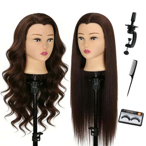 Mannequin Head with 80% Human Hair, 26-28 Inch Straight