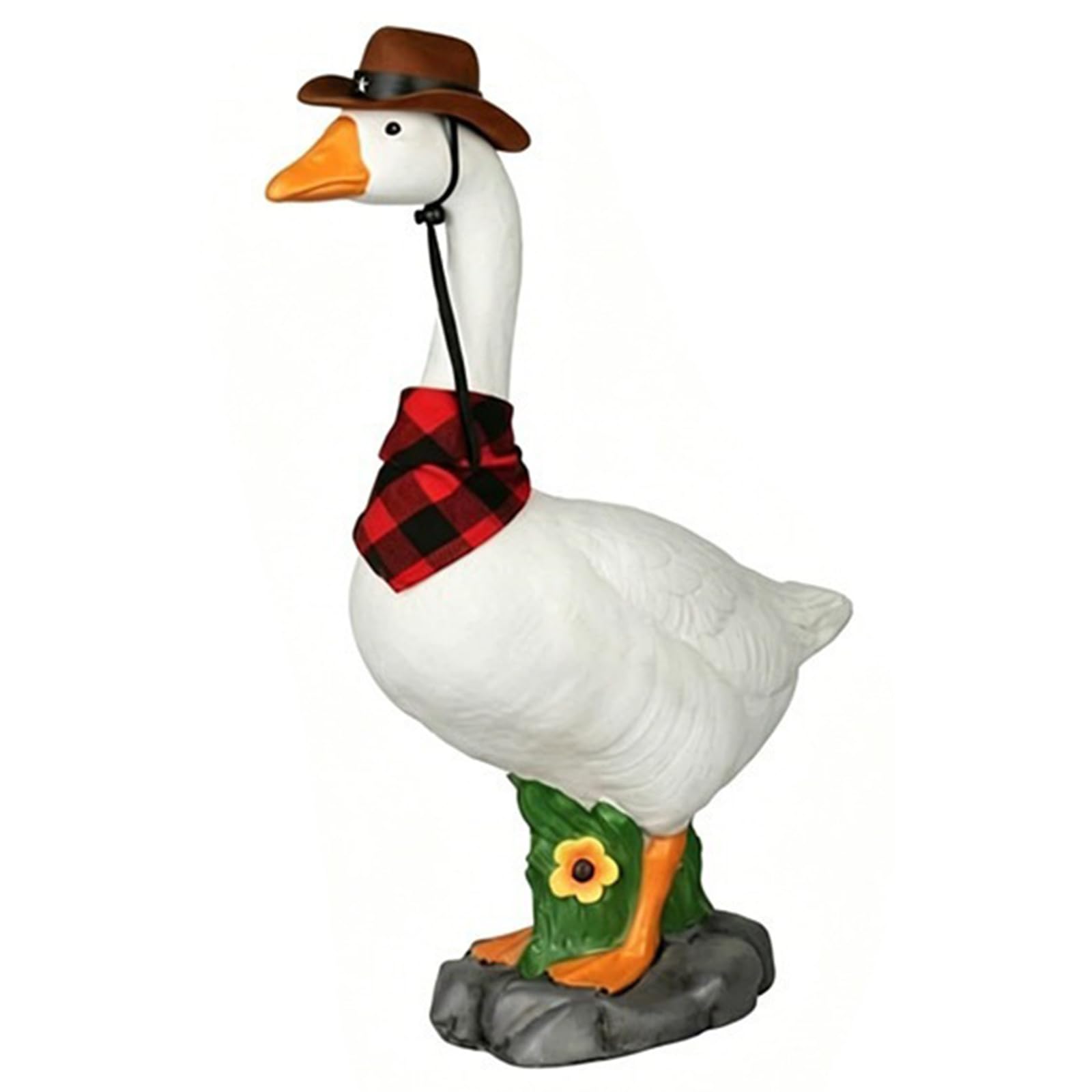 14inch Tall White Geese Figurines with Cowboy Hat & White Goose Sculpture Ornament Goose Figurine Decoration for Backyard House Entryway Decorations