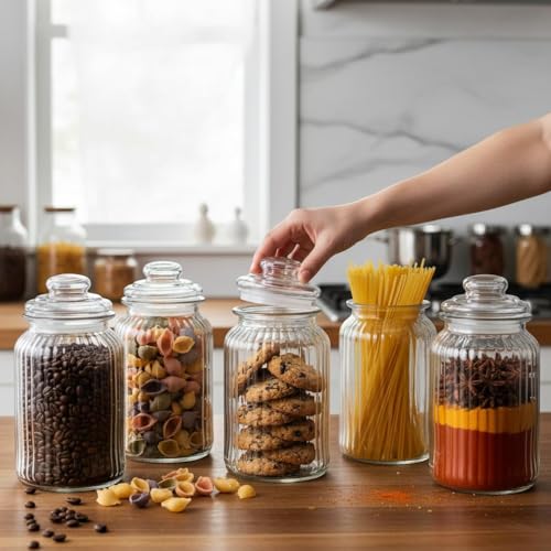 Image of STAR WORK - 1500 ML Glass Storage Jars - Clear Glass Jars with Airtight Lids airtight glass Kitchen Jars for Canning, Fermenting (6)