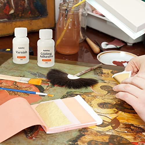 Aoibrloy 120Ml Gilding Adhesive Set, Gold Leaf Adhesive And Varnish For Professional Craft Use With 20 Sheets Gold Leaf, 2 Brushes, 2 Pairs Of Gloves And 1 Glue Tray #TOP1