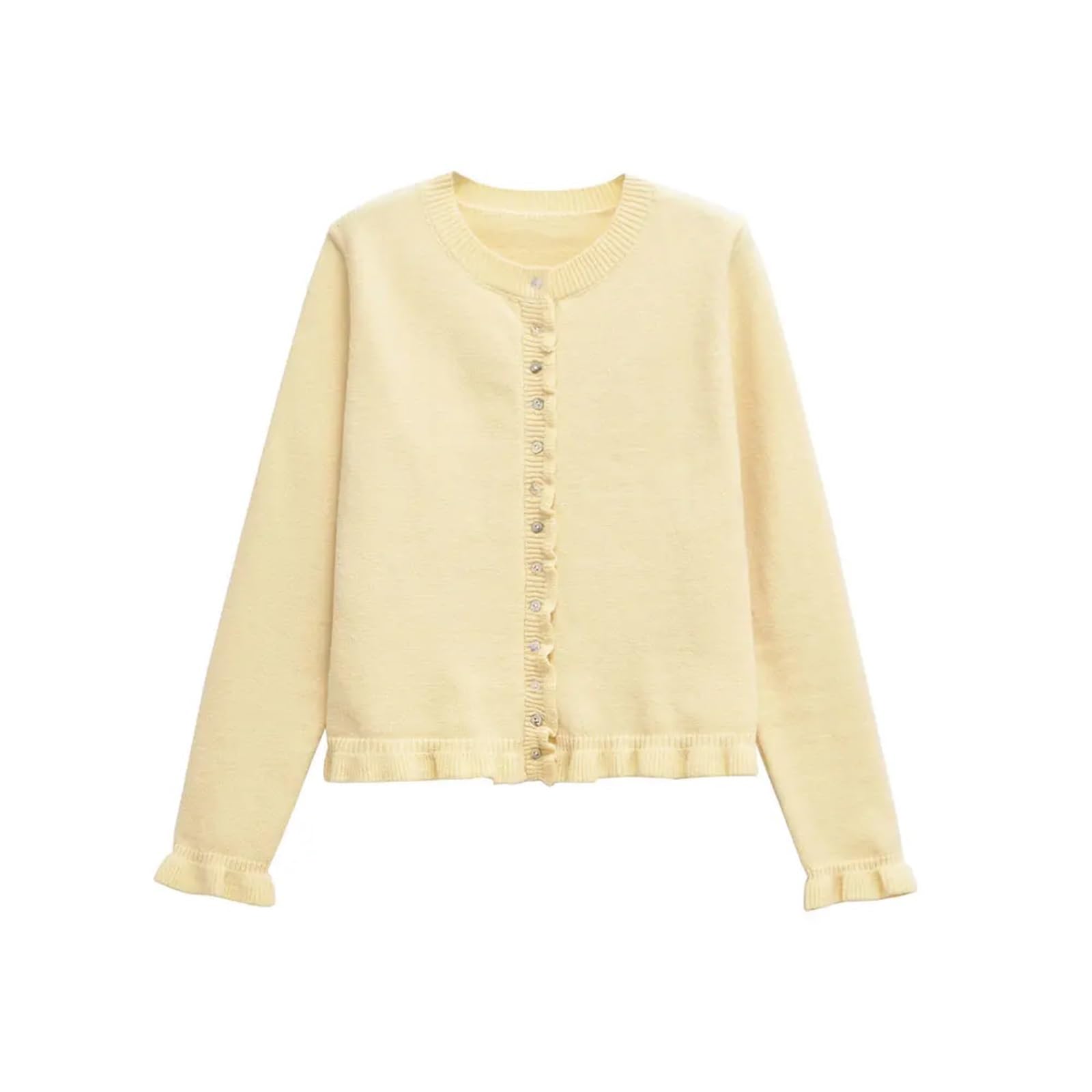 Cárdigan para Mujer Cárdigan de Punto con Volantes for Mujer, suéter Elegante Cuello Redondo, Manga Larga y Botones Delanteros, Prenda Exterior