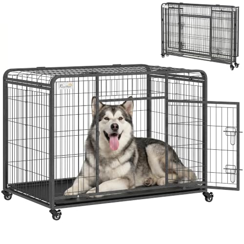 Image of PawHut Metal Dog Cage Kennel Locking Door & Wheels Removable Tray Openable Top For Extra Large Pets 125 x 76 x 81 cm