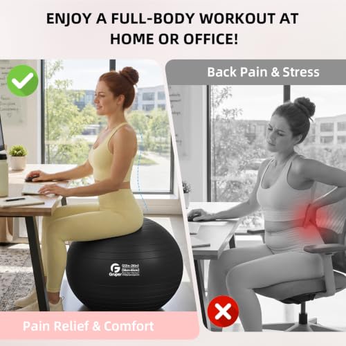 Image of Gruper Exercise Ball, Extra Thick Yoga Ball for Working Out, Yoga & Pregnancy, 4 Sizes Anti-Burst Balance Ball with Foot Pump for Pilates, Physical Therapy & Fitness