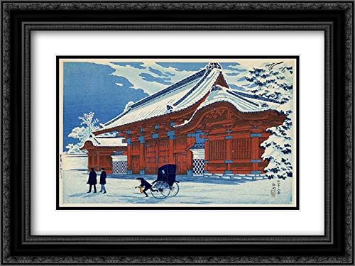 Red Gate At Hongo 24x18 Black Ornate Frame and Double Matted Museum Art Print by Shotei Takahashi