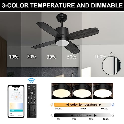 Ohniyou 38'' Ceiling Fan With Lights Remote Control - Small Outdoor Ceiling Fans With Light For Patio App Control - Dimmable Quiet Dc Ceiling Fan For Sunroom Screen Porch Living Room Bedroom(Black) #TOP2