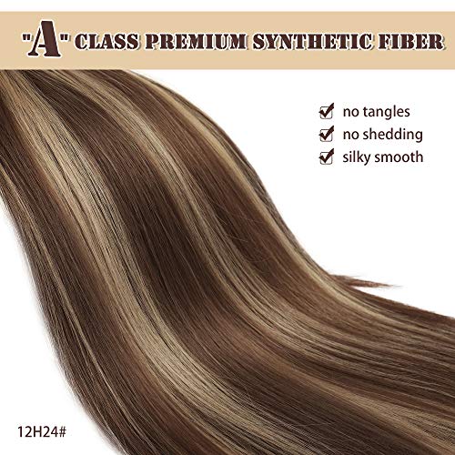 Barsdar 16 In Drawstring Clip In Ponytail Extensions, Short Straight Synthetic Ponytail Hair Extensions Fluffy Yaki Hairpiece For Women Girls For Daily Use Make Up Party Halloween-- Light Golden Brown Mix Pale Golden Blonde #TOP3